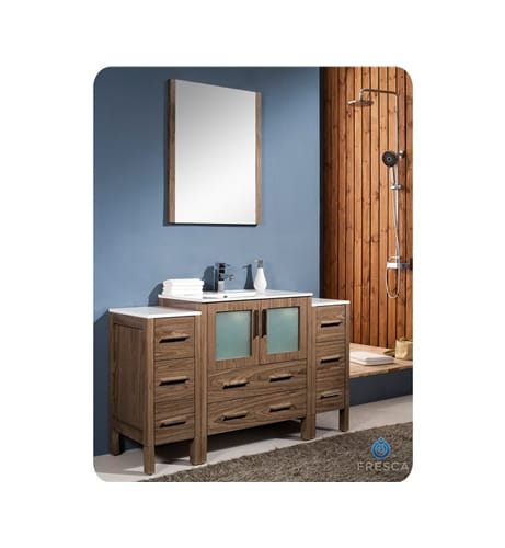 Fresca FVN62-123012WB-UNS Walnut Torino Torino 54 Wood Vanity with Main Cabinet, Side Cab FVN62-123012-UNS