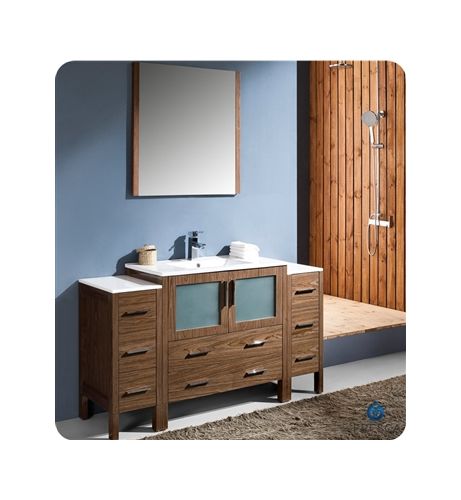 Fresca FVN62-123612WB-UNS Walnut Torino Torino 60 Wood Vanity with Main Cabinet, Side Cab FVN62-123612-UNS