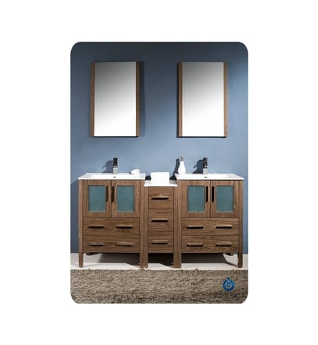 Fresca FVN62-241224WB-UNS Walnut Torino Torino 60 Wood Double Vanity with Main Cabinet, S FVN62-241224-UNS