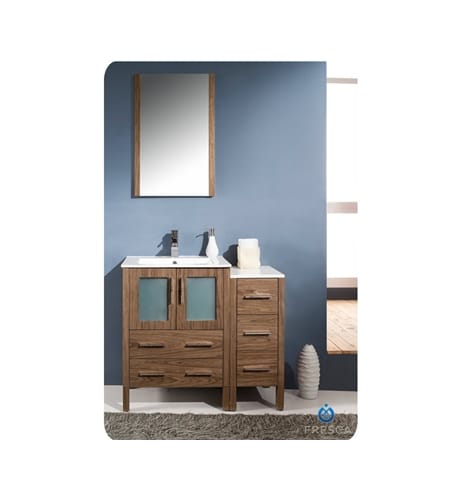 Fresca FVN62-2412WB-UNS Walnut Torino Torino 36 Wood Vanity with Main Cabinet, Side Cab FVN62-2412-UNS