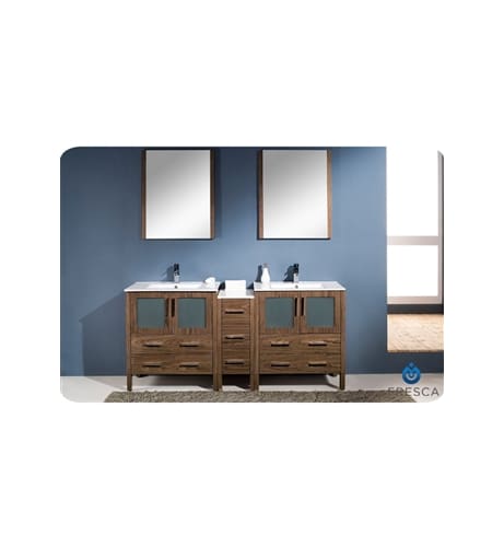 Fresca FVN62-301230WB-UNS Walnut Torino Torino 72 Wood Double Vanity with Main Cabinet, S FVN62-301230-UNS