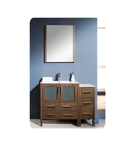 Fresca FVN62-3012WB-UNS Walnut Torino Torino 42 Wood Vanity with Main Cabinet, Side Cab FVN62-3012-UNS