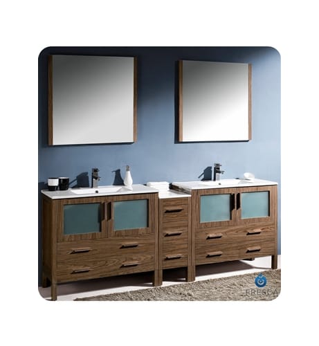 Fresca FVN62-361236WB-UNS Walnut Torino Torino 84 Wood Double Vanity with Main Cabinet, S FVN62-361236-UNS