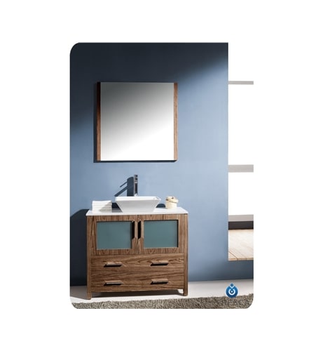 Fresca FVN6236WB-VSL Walnut Torino Torino 36 Wood Vanity with Main Cabinet, Countert FVN6236-VSL