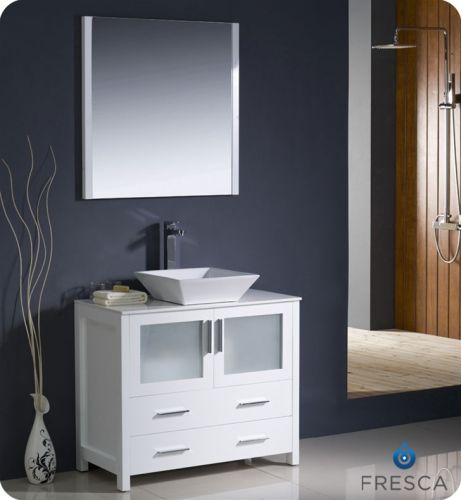 Fresca Torino 36-inch White Modern Bathroom Vanity with Vessel Sink