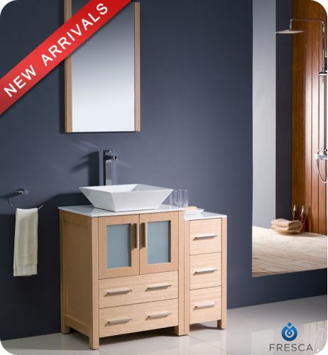 Fresca Torino 36-inch Light Oak Modern Bathroom Vanity with Side Cabinet and Vessel Sink