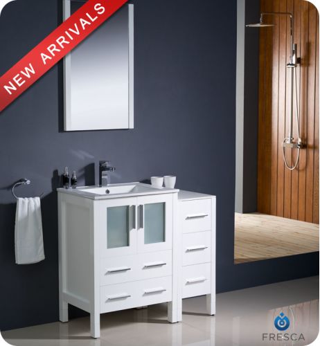 Fresca Torino 36-inch White Modern Bathroom Vanity with Side Cabinet and Undermount Sink