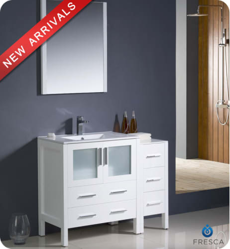 Fresca Torino 42-inch White Modern Bathroom Vanity with Side Cabinet and Undermount Sink