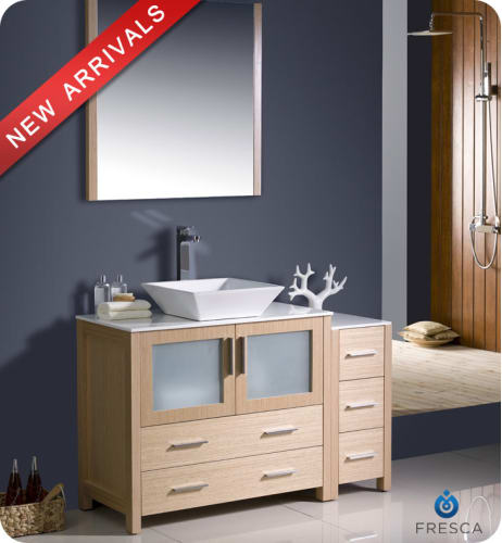 Fresca Torino 48-inch Light Oak Modern Bathroom Vanity with Side Cabinet and Vessel Sink