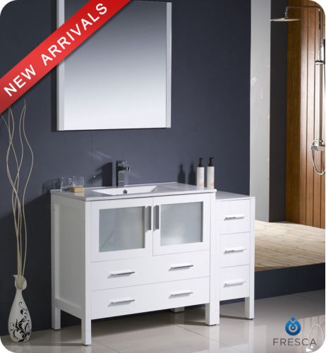 Fresca Torino 48-inch White Modern Bathroom Vanity with Side Cabinet and Undermount Sink