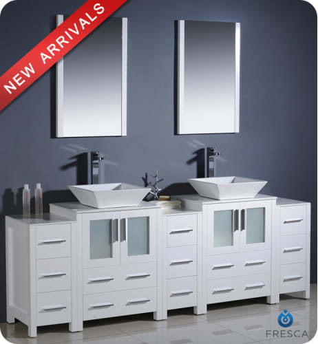 Fresca Torino 84-inch White Modern Bathroom Vanity with Double Vessel Sinks