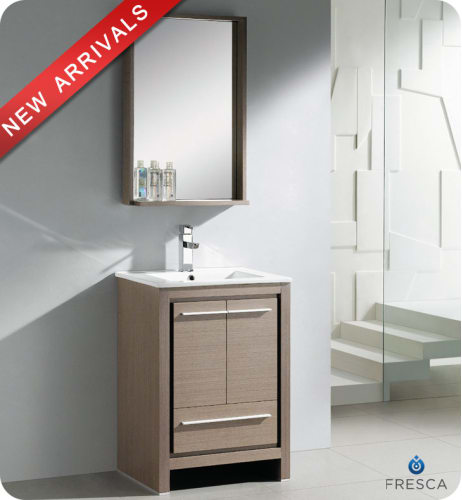 Fresca Allier 24-inch Grey Oak Modern Bathroom Vanity with Mirror