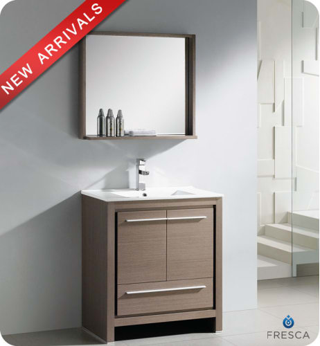 Fresca Allier 30-inch Grey Oak Modern Bathroom Vanity with Mirror