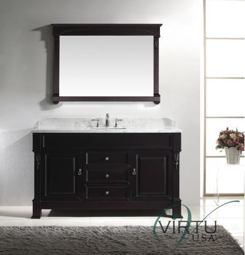 GS-4060-WMSQ-DW Virtu USA 60 Huntshire Single Square Sink Bathroom Vanity in Dark Walnut with Italian Carrara White