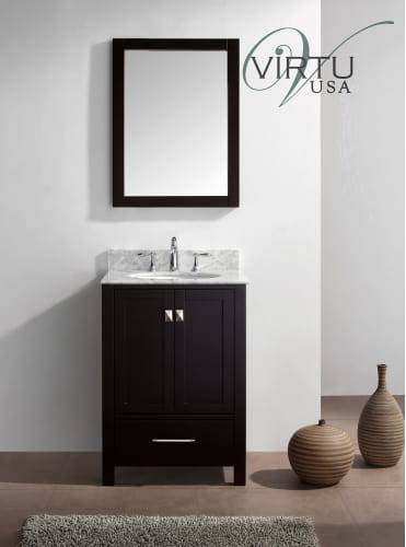 GS-50024-WMSQ-ES Virtu USA 24 Caroline Avenue Single Square Sink Bathroom Vanity in Espresso with Italian Carrara White
