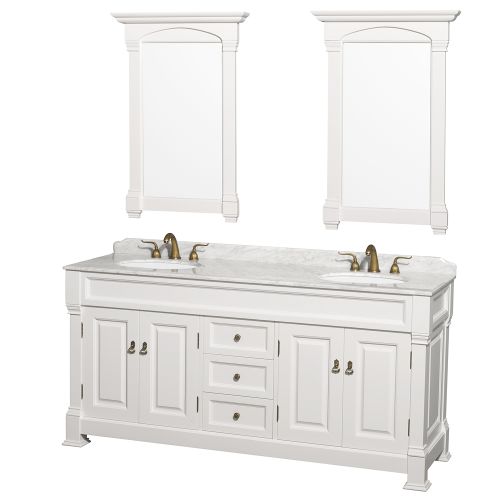 Wyndham Collection WC-TD72-White/Carrera White / Carrera Top Andover 72 Andover Floor-Standing Traditional Double Vanity Set - Includes Cabinet, Marble Top and Backsplash, Two Undermount Ceramic Sinks, and Two Mirrors WC-TD72