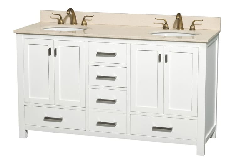 Wyndham Collection WCA151560WHINO White / Ivory Top Abingdon 60 Abingdon Floor Standing Double Vanity Set - Includes Cabinet, Marble Top, Undermount Sinks WCA1