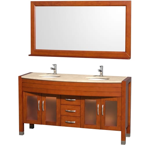 Wyndham Collection WCV210960CHIV Cherry / Ivory Marble Top Daytona 60 Daytona Floor Standing Single Vanity Set - Includes Cabinet, Glass or Stone Top, Glass or Stone Integral Sinks, and Mirror WCV210960