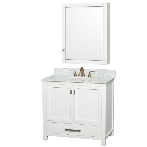 Single Vanity with Carrera Marble Top - Medicine Cabinet Mirror and Sink