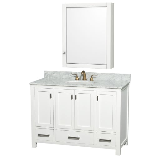 Single Vanity with Carrera Marble Top - Medicine Cabinet Mirror and Sink