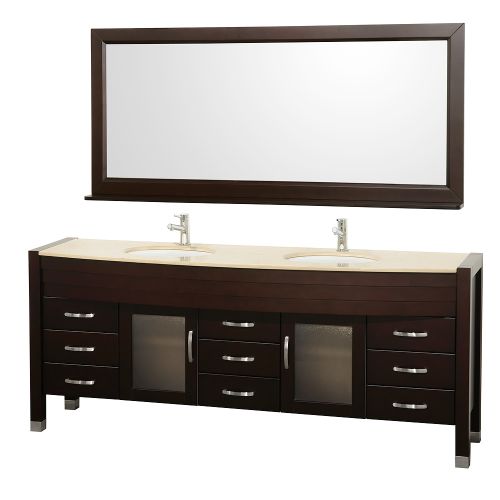 Wyndham Collection Daytona 78 in. Vanity in Espresso with Double Basin Marble Vanity Top in Ivory and Mirror WCV220078ESIV