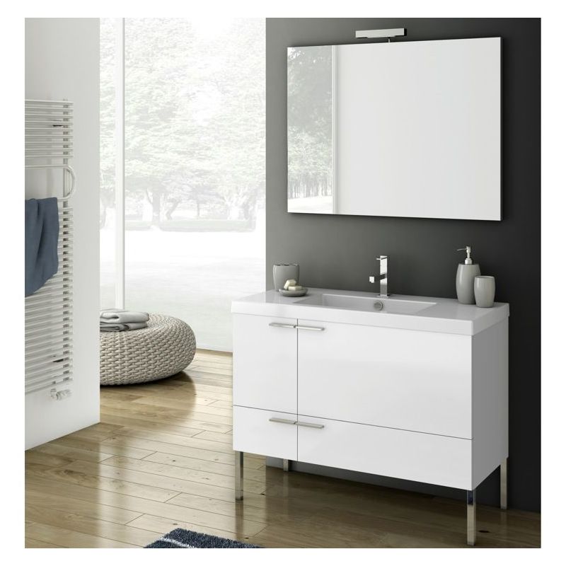 ACF by Nameeks ANS04 New Space 39-1\/5 Floor Standing Vanity Set with Wood Cabin Glossy White Fixture Single