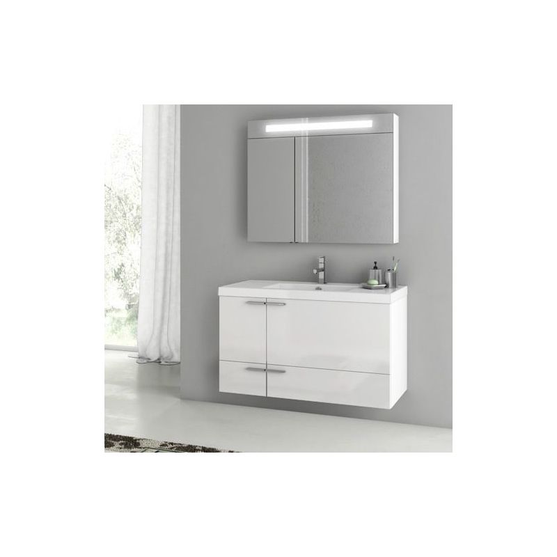 ACF by Nameeks ANS05 New Space 39-1\/5 Wall Mounted Vanity Set with Wood Cabinet Glossy White Fixture Single