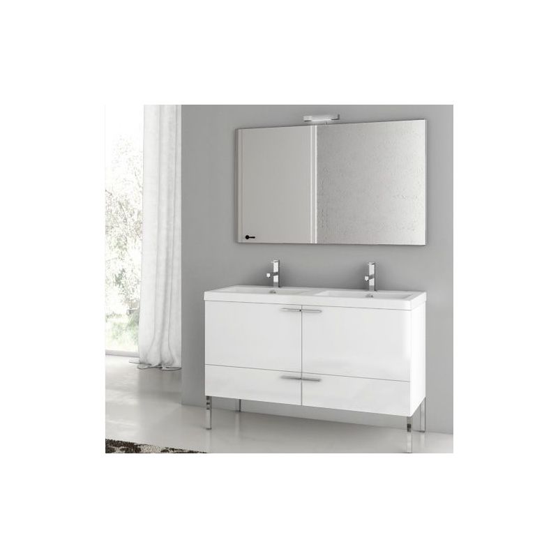 ACF by Nameeks ANS07 New Space 47 Floor Standing Vanity Set with Wood Cabinet, Glossy White Fixture Single
