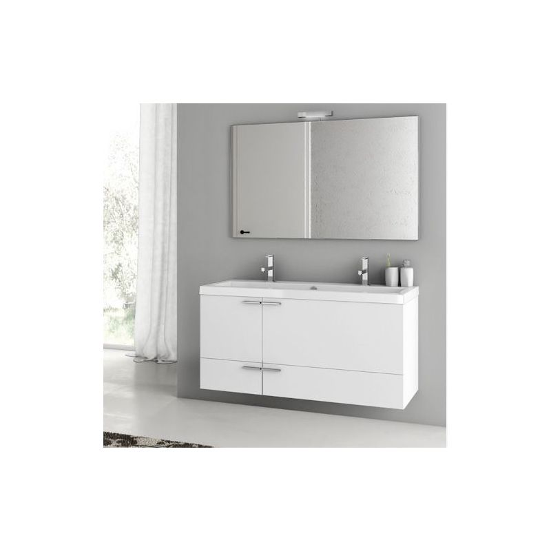 ACF by Nameeks ANS08 New Space 47 Wall Mounted Vanity Set with Wood Cabinet, Ce Glossy White Fixture Single