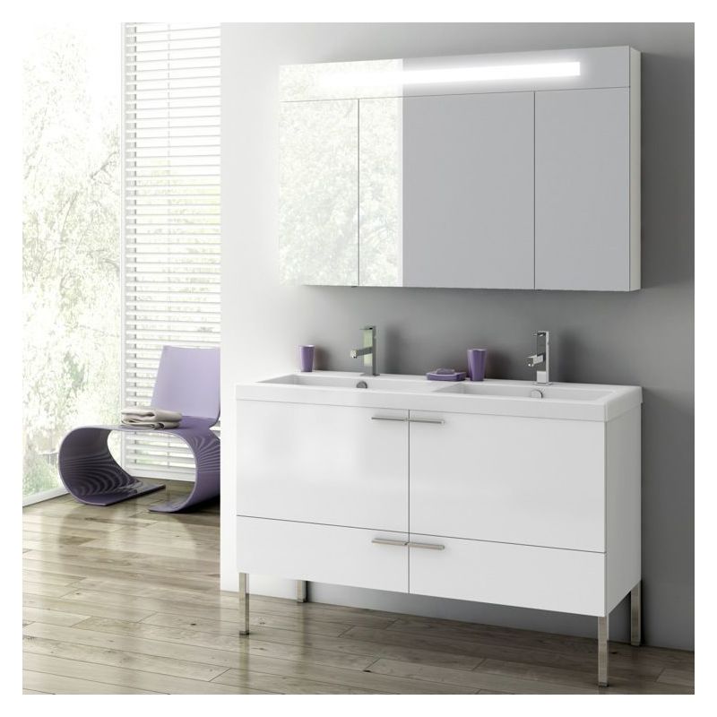 ACF by Nameeks ANS09 New Space 47 Floor Standing Vanity Set with Wood Cabinet, Glossy White Fixture Single