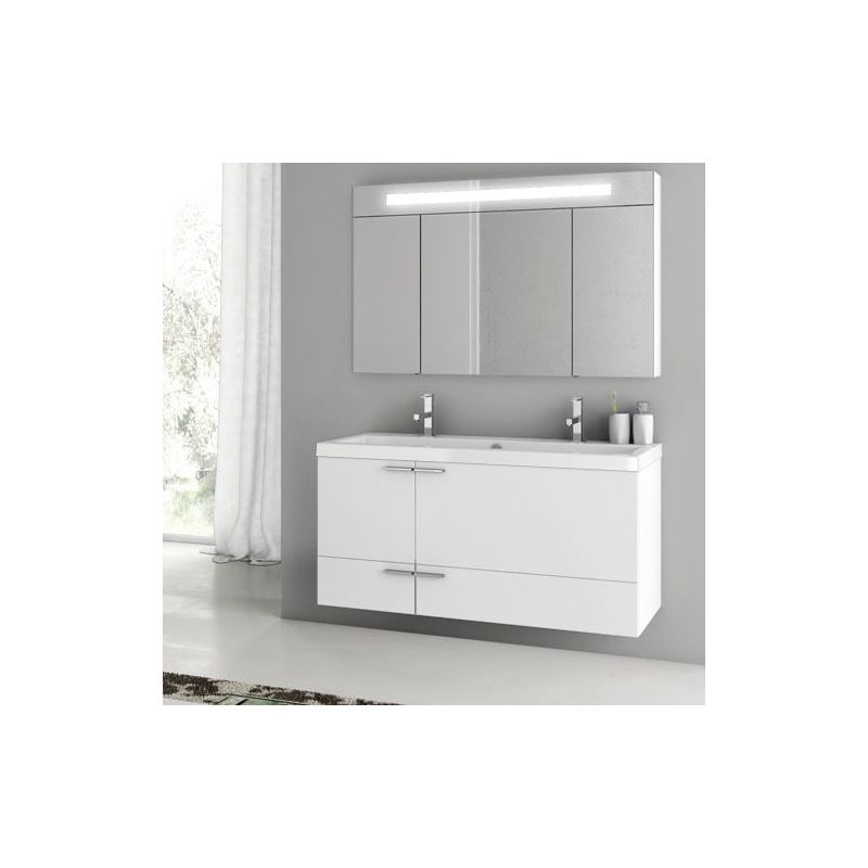 ACF by Nameeks ANS10 New Space 47 Wall Mounted Vanity Set with Wood Cabinet, Ce Glossy White Fixture Single
