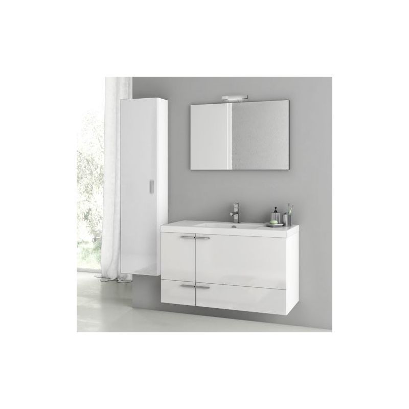 ACF by Nameeks ANS107 New Space 39-1\/5 Wall Mounted Vanity Set with Wood Cabine Glossy White Fixture Single