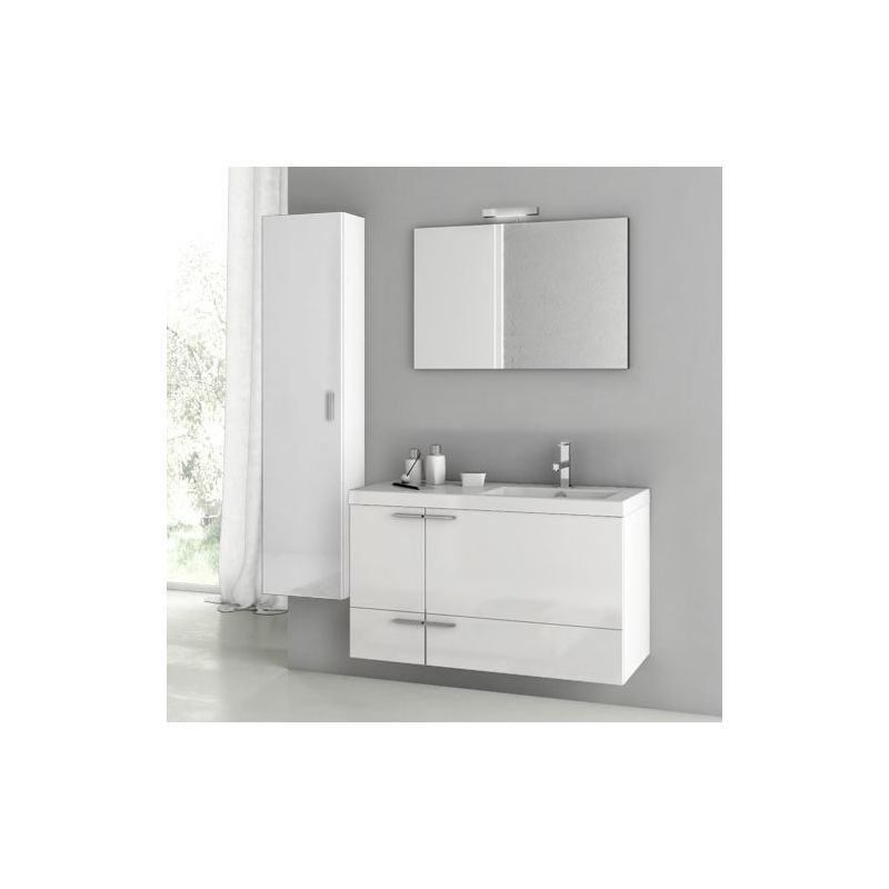 ACF by Nameeks ANS108 New Space 39-1\/5 Wall Mounted Vanity Set with Wood Cabine Glossy White Fixture Single