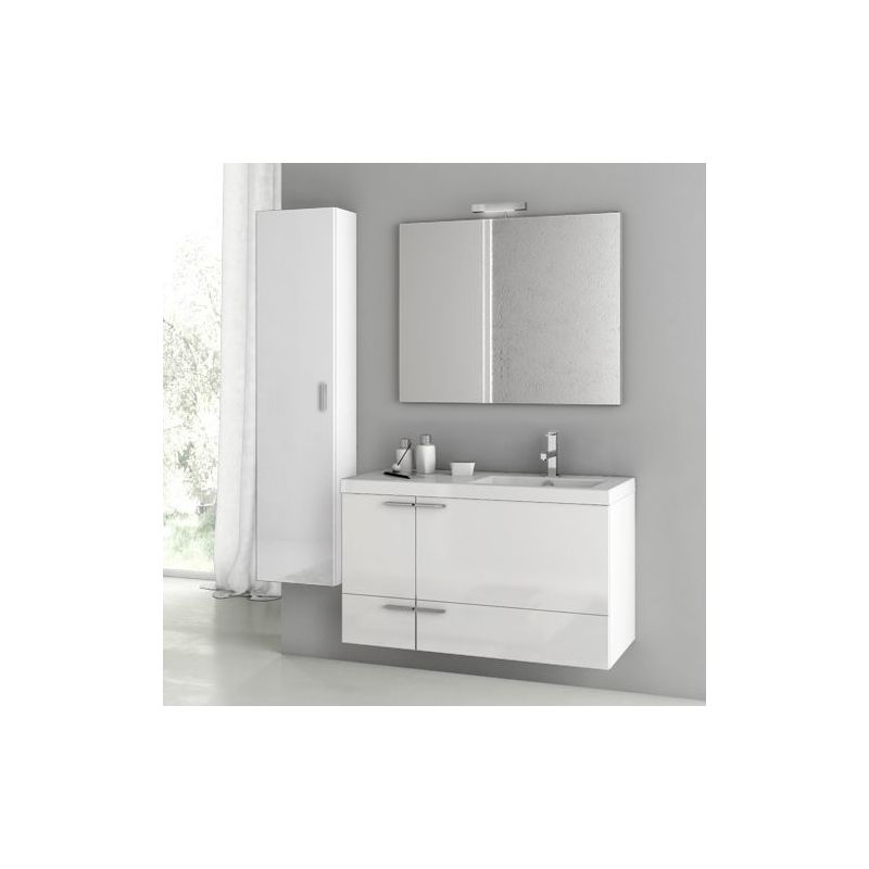 ACF by Nameeks ANS114 New Space 39-1\/5 Wall Mounted Vanity Set with Wood Cabine Glossy White Fixture Single