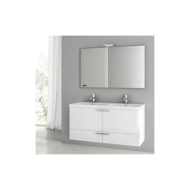 ACF by Nameeks ANS123 New Space 47 Wall Mounted Vanity Set with Wood Cabinet, C Glossy White Fixture Single