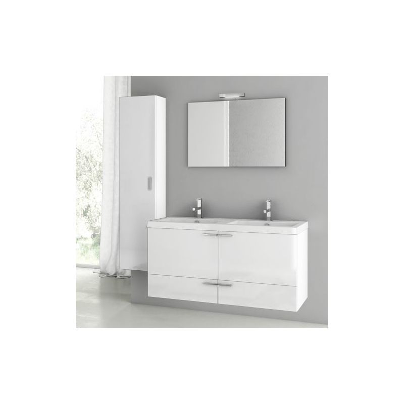 ACF by Nameeks ANS127 New Space 47 Wall Mounted Vanity Set with Wood Cabinet, C Glossy White Fixture Single