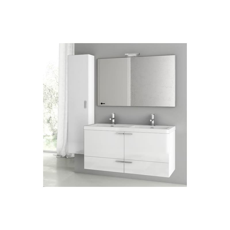 ACF by Nameeks ANS131 New Space 47 Wall Mounted Vanity Set with Wood Cabinet, C Glossy White Fixture Single