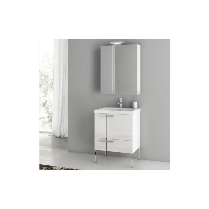 ACF by Nameeks ANS14 New Space 23-6-15 Floor Standing Vanity Set with Wood Cabi Glossy White Fixture Single