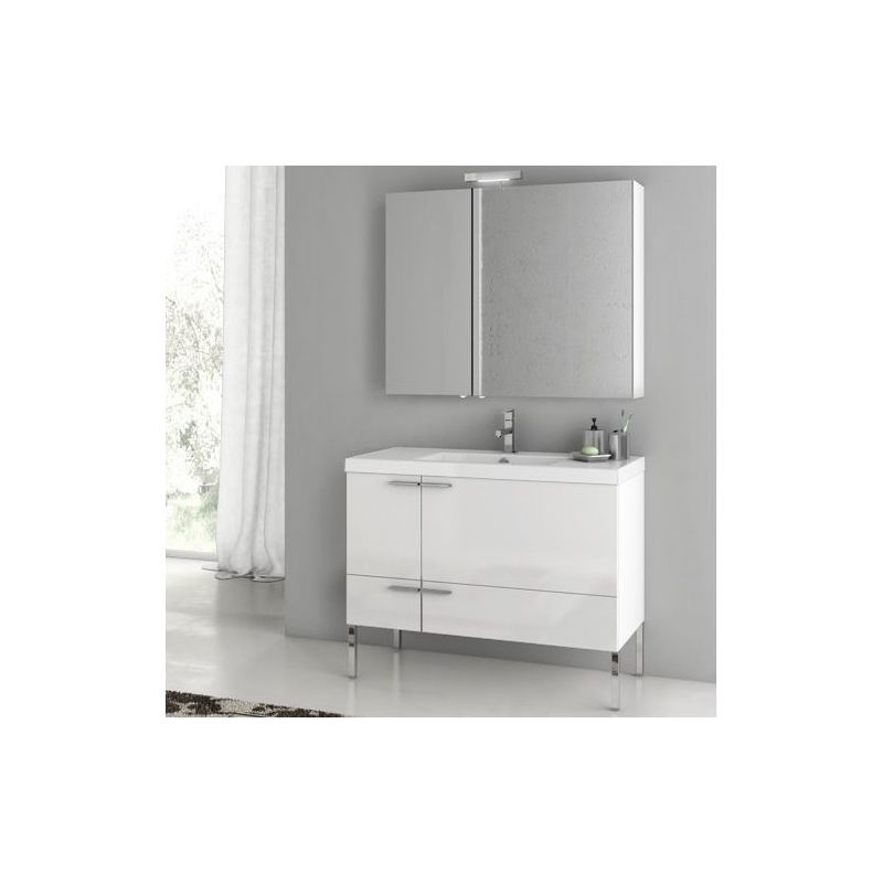 ACF by Nameeks ANS15 New Space 39-1\/5 Floor Standing Vanity Set with Wood Cabin Glossy White Fixture Single