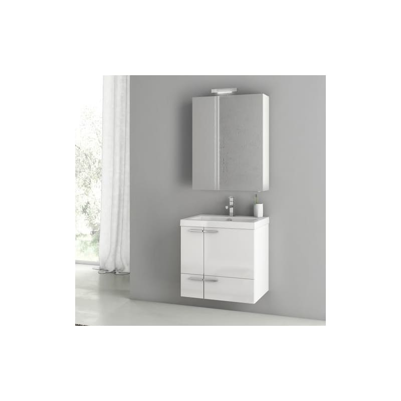 ACF by Nameeks ANS158 New Space 23-6\/15 Wall Mounted Vanity Set with Wood Cabin Glossy White Fixture Single