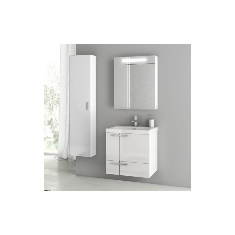 ACF by Nameeks ANS159 New Space 23-6\/15 Wall Mounted Vanity Set with Wood Cabin Glossy White Fixture Single