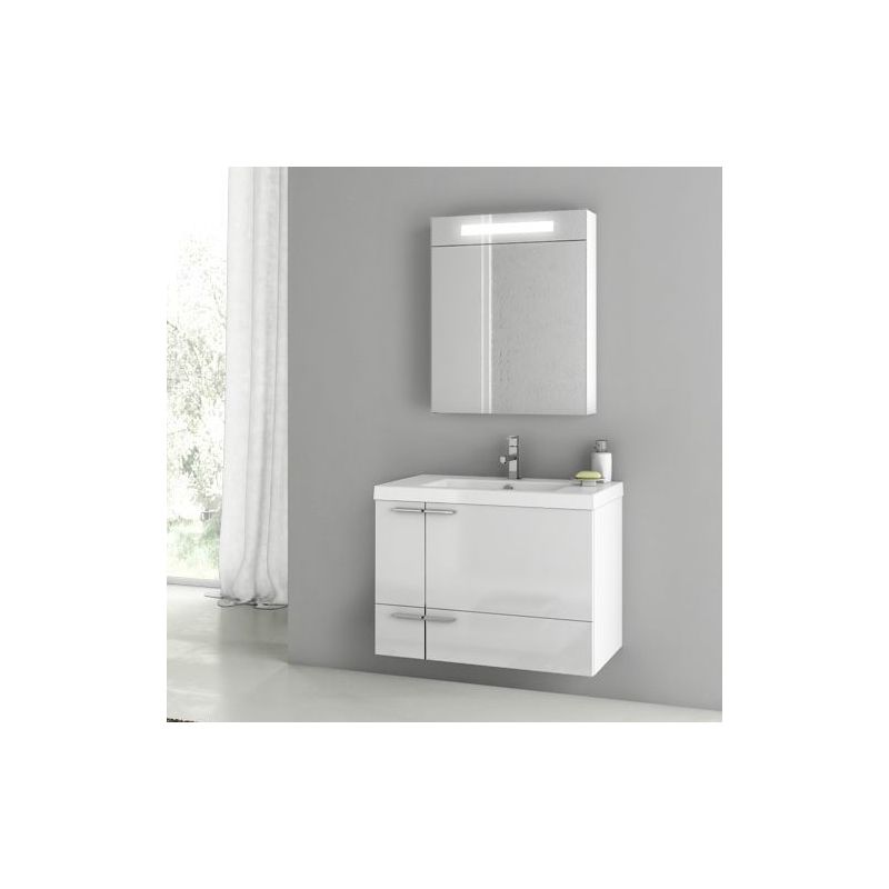 ACF by Nameeks ANS171 New Space 31-3\/10 Wall Mounted Vanity Set with Wood Cabin Glossy White Fixture Single