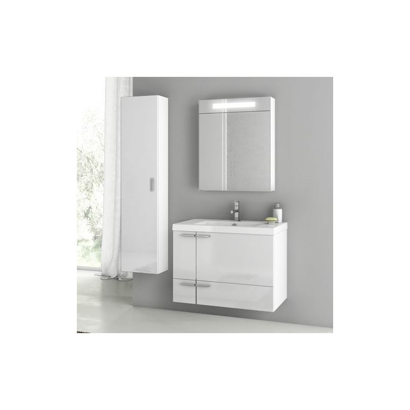 ACF by Nameeks ANS173 New Space 31-3\/10 Wall Mounted Vanity Set with Wood Cabin Glossy White Fixture Single