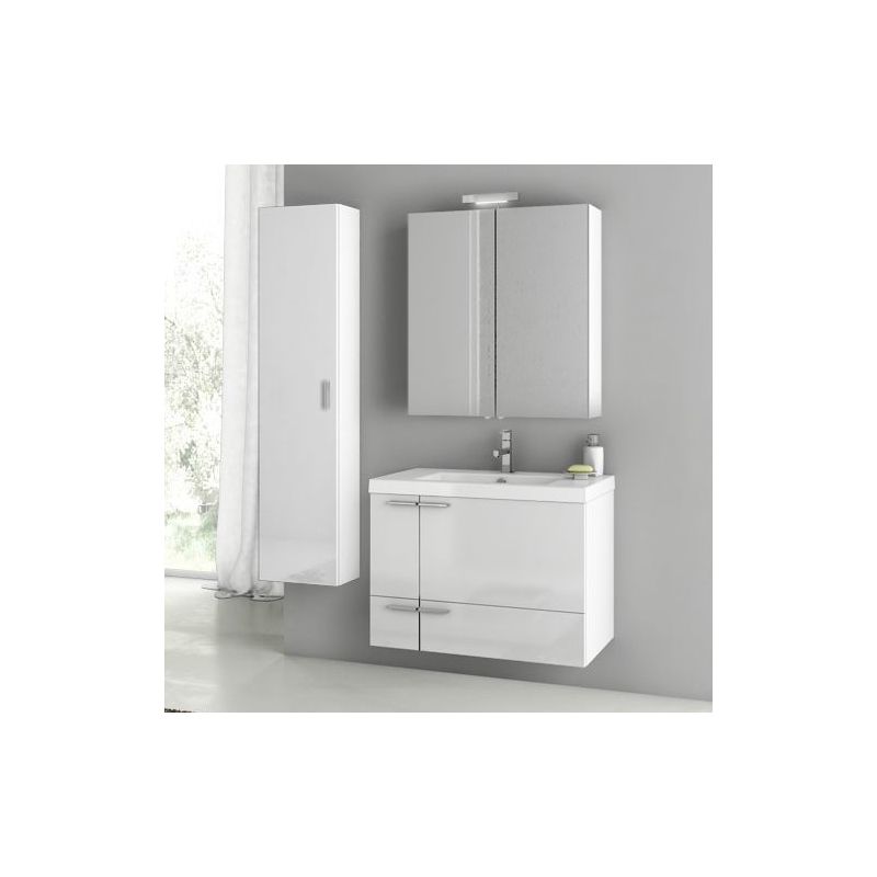 ACF by Nameeks ANS174 New Space 31-3\/10 Wall Mounted Vanity Set with Wood Cabin Glossy White Fixture Single