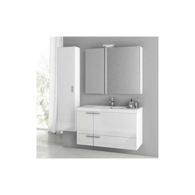 ACF by Nameeks ANS187 New Space 39-1-5 Wall Mounted Vanity Set with Wood Cabine Glossy White Fixture Single