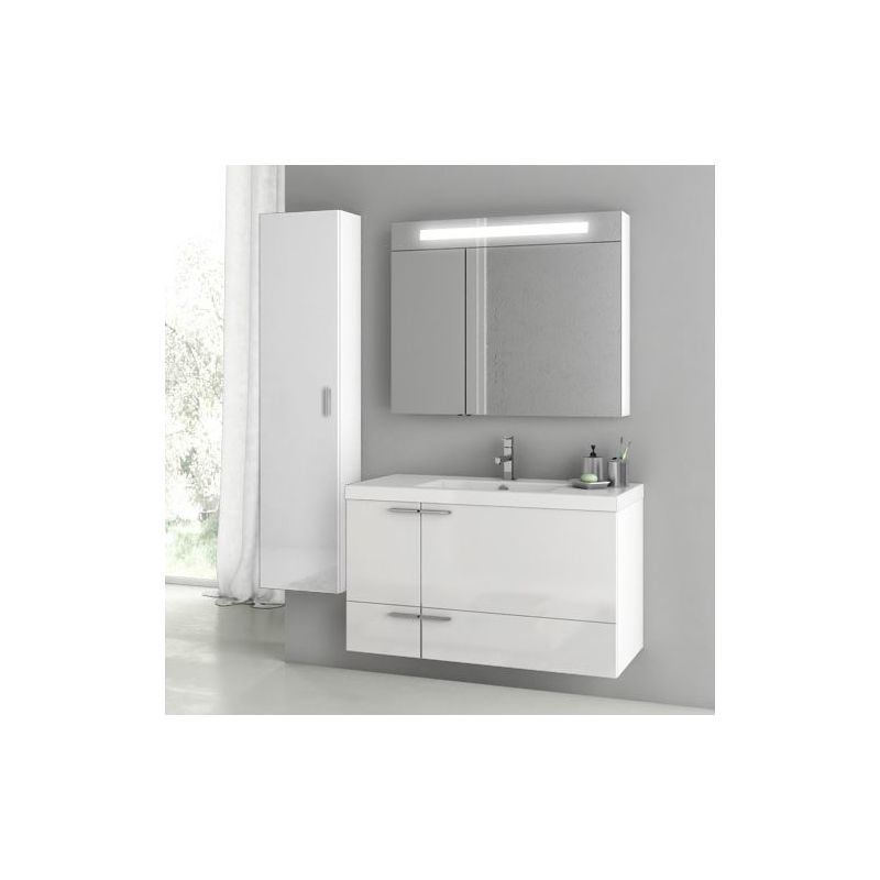 ACF by Nameeks ANS188 New Space 39-1-5 Wall Mounted Vanity Set with Wood Cabine Glossy White Fixture Single