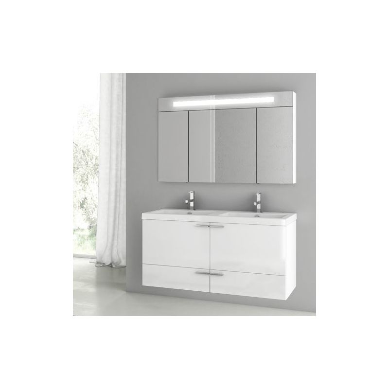 ACF by Nameeks ANS201 New Space 47 Wall Mounted Vanity Set with Wood Cabinet, C Glossy White Fixture Single