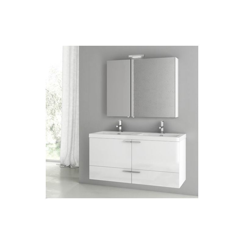ACF by Nameeks ANS202 New Space 47 Wall Mounted Vanity Set with Wood Cabinet, C Glossy White Fixture Single