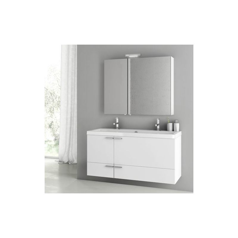 ACF by Nameeks ANS216 New Space 47 Wall Mounted Vanity Set with Wood Cabinet, C Glossy White Fixture Single