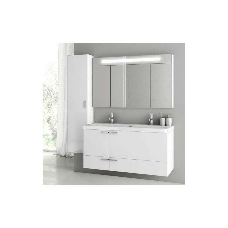 ACF by Nameeks ANS217 New Space 47 Wall Mounted Vanity Set with Wood Cabinet, C Glossy White Fixture Single
